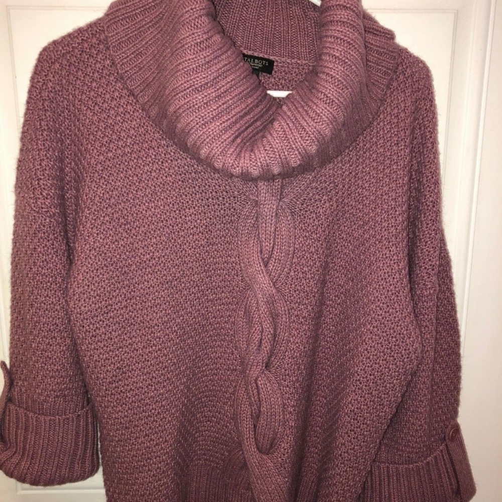 Talbots Women's MP Medium Petites Sweater Purple Cowl Neck